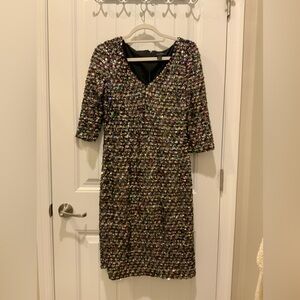 St. John Black and White Sheath Dress V-Neck 3/4 Sleeve